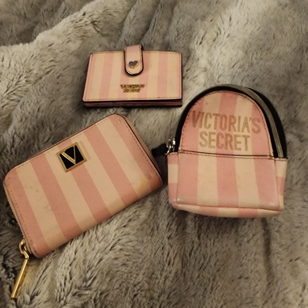 Victoria's Secret Pink Stripe Wallet and Pouch Set